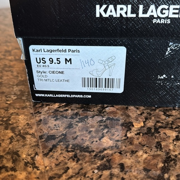 Karl Lagerfeld Women's Gold Heeled Sandals NIB 9.5 - Picture 9 of 13